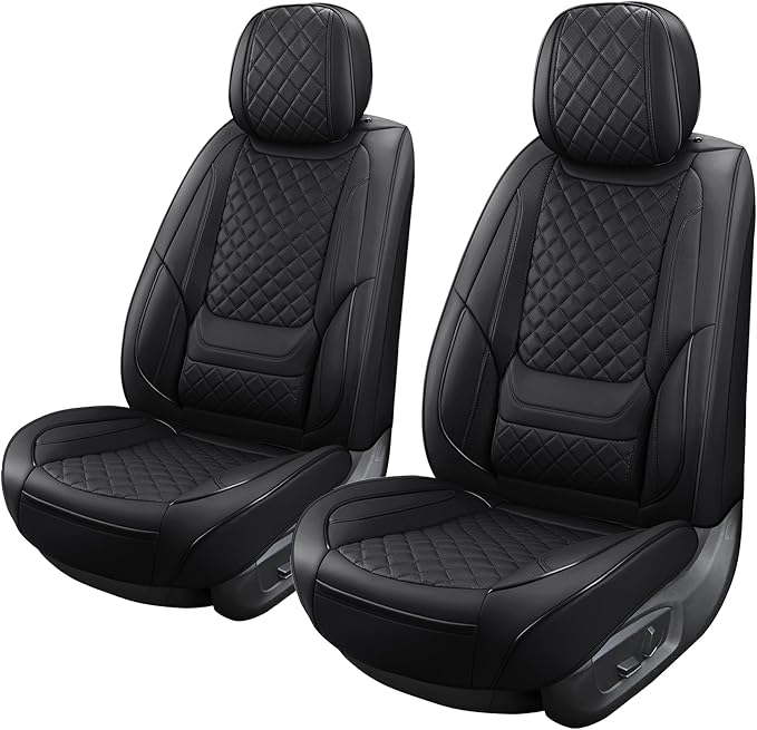 hoozoom Leather Front Seat Covers for Cars Breathable Seat Covers Waterproof Seat Protectors Universal Fit for Most Automotive Cars SUV Trucks Van (Black, Front Pair)