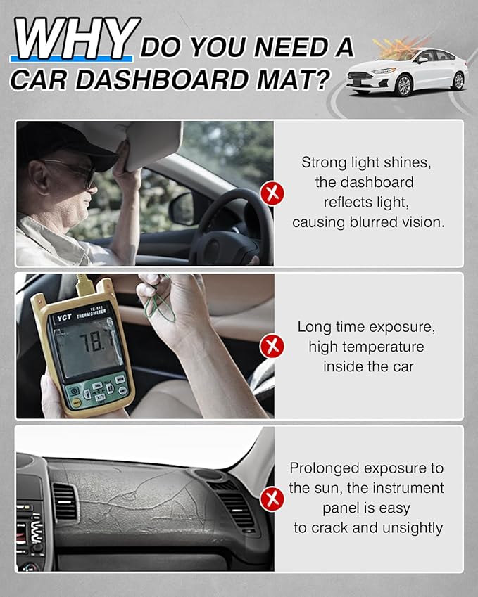 CARTIST Dash Cover Fits for Ford Fusion 2013-2020 Dashboard Cover Mat for Fusion Accessories Non-Slip Pad Carpet Anti-Glare