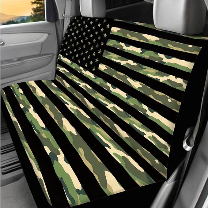 Dngkaoje Camo American Flags Car Seat Covers Full Set 13 Pcs 4th of July Decorations Car Accessories Set with Hanging Trash Can,Seatbelt Pads,Steering Wheel Covers,Fit for Most Truck SUV