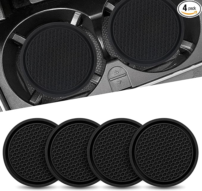Eratus 4 PCS Car Center Console 3D Honeycomb Non-Slip Cup Holder Insert Coaster, 2.77" x 0.23" Portable Thickened PVC Flexible Waterproof Shock-Absorbing Heat-Insulating Beverage Mat (Black)