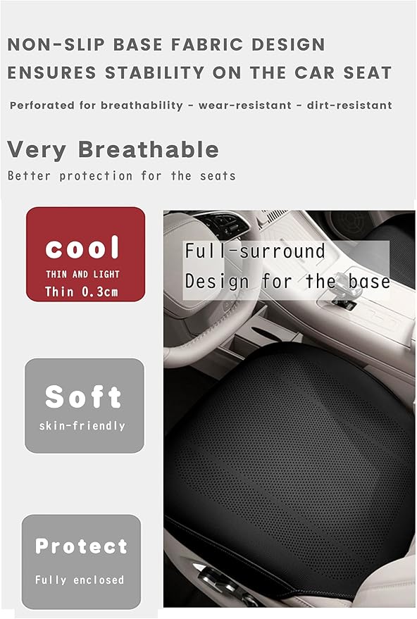 ontto 1 PC Car Rear Seat Cushion Fits Most Vehicles Cars Trucks SUV,Thin and Breathable Car Seat Pad Protector for Summer,Perforated PU Leather Auto Seat Mat with Buckle Fixing,Black
