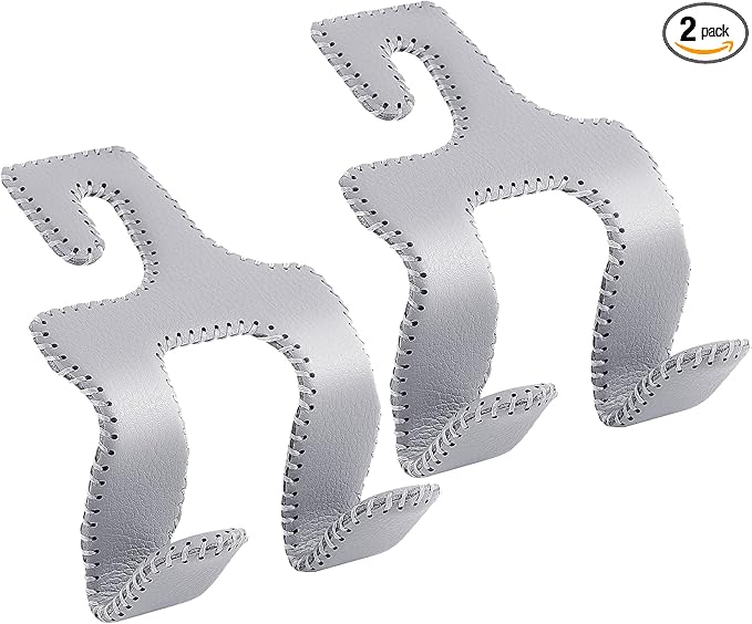 TISOHUGO Upgraded Headrest Hooks for Purses and Bags, 2 in 1 Car Back Seat Head Rest Hanger Matching Cars Interior Genuine Leather Vehicle Storage Holder Hook, 2 Pack, Gray
