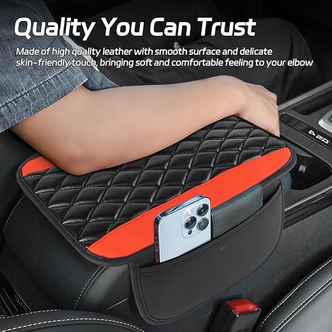 Car Center Console Cover for Acura MDX 2022 2023 2024, Memory Foam Arm Rest Cover Pad Comfortable Waterproof Armrest Cushion with 2 Storage Bags Universal Accessories,B/Red