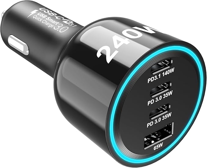 URVNS 240W 4-Ports USB C Car Charger Bundle with a 380W 7-Ports USB C Charging Station with LED Display