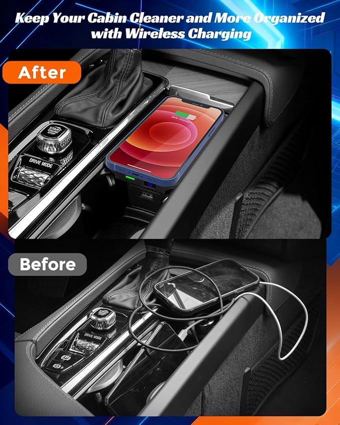 COTAZA Wireless Car Charger Pad for Volvo XC90 S90 V90 XC60 V60 S60 2017–2023 2024 2025, Center Console Phone Charging for Volvo Car Interior Accessories