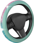 Carbella Mint Green Diamond Bling Steering Wheel Cover, Standard 15 Inch Size Fits Most Vehicles, Cute Faux Leather Car Steering Cover with Rhinestone Crystal, Car Accessories for Women