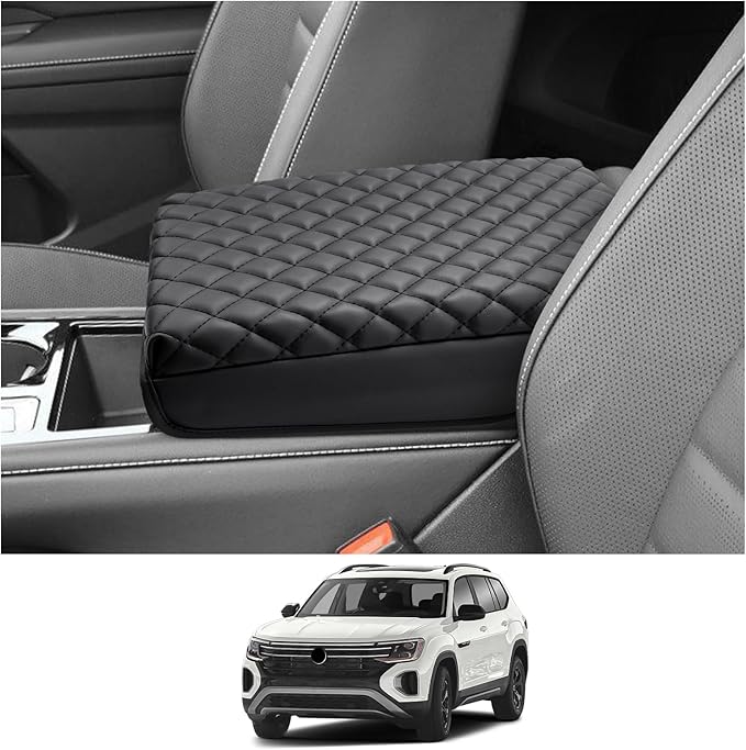 CDEFG for 2024 2025 2026 VW Volkswagen Atlas Center Console Cover for 2024 2025 2026 VW Atlas Cross Sport Accessories Armrest Cover Middle Console Pad Arm Rest Cushion(Black Thick Pad)