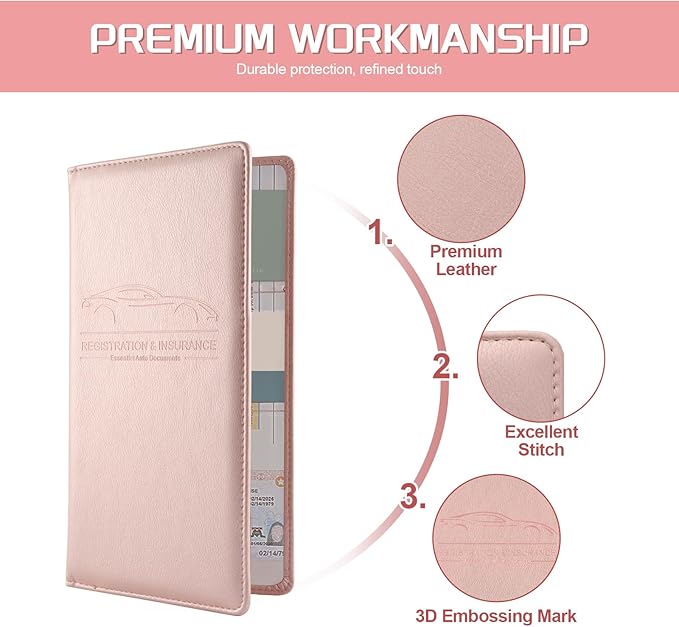 JUSTTOP 2Pack Car Registration and Insurance Holder,Car Document Holder for Cards License with Magnetic Shut,Vehicle Glove Box Car Organizer for Documents, Cards, License(Pink)