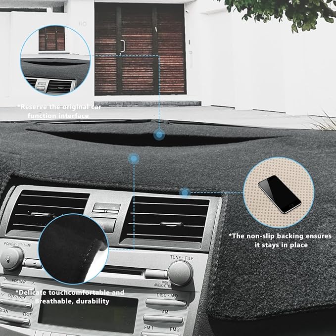 auovo Dashboard Cover Mat Compatible with Toyota Camry 2007-2011 Accessories Sunshade Protector Anti-Slip Dash Carpet Cover