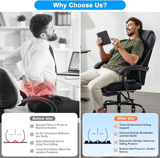 Travel Seat Cushion, Comfortable 3D Inflatable Seat Cushion for Hemorrhoid and Tailbone Pain Relief, Optimal Support for Long Sitting in Car, Air Travel, Office Chairs Etc (Black, 16" x18")