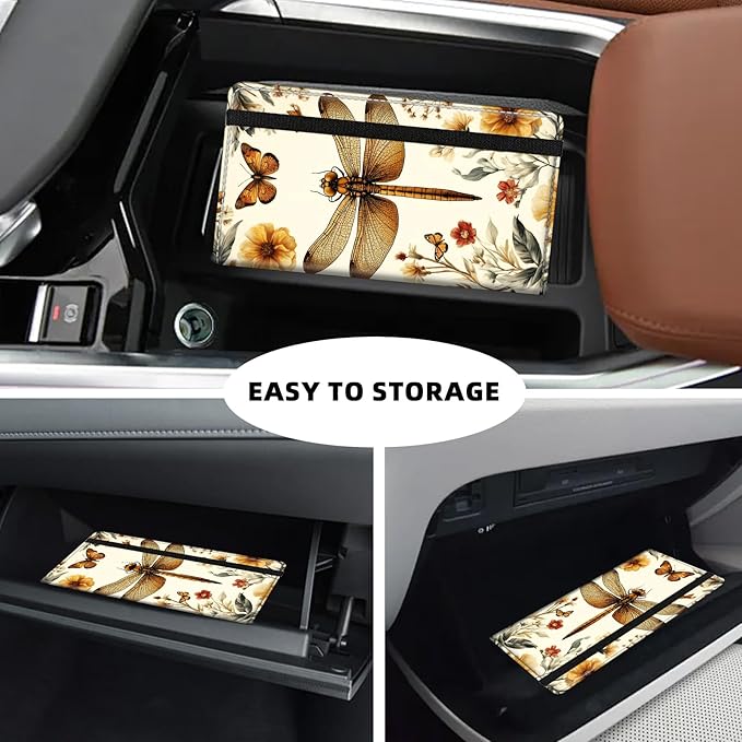 Tudguiloae Car Registration and Insurance Card Holder, Trunk Document Holder Organizer, Essential Vehicle Glove Box Organizer PU Leather Wallet for Driver,Vintage Dragonfly