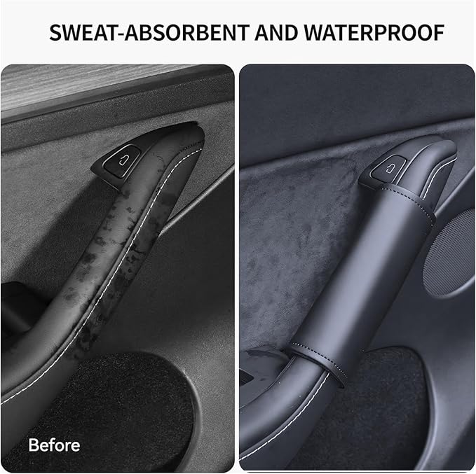 2025 4PCS Tesla Model 3/Y Interior Door Handle Protector Covers (2017-2026) Car Inner Door Panel Pull Handle Trim Cover Sleeve, Soft Anti-Scratch PU Leather, Including Juniper & Highland Accessories