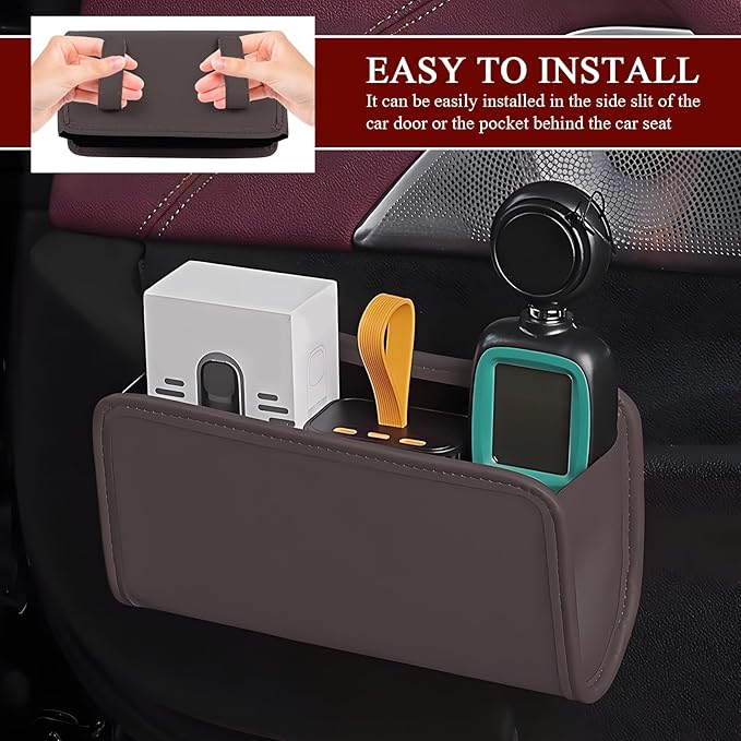 Hovom Car Trash Can, Leather Waterproof Automotive Garbage Can with Trash Bag, Hanging Mini Vehicle Trash Bin, Small Auto Door Organizer Storage Pouch, Universal Car Accessories (Brown)