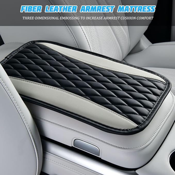 Car Center Console Cover, PU Leather Waterproof Vehicle Armrest Seat Box Protector, Automotive Interior Arm Rest Cushion Protection Accessories, Universal for SUV Sedan Truck (Black/Gray)