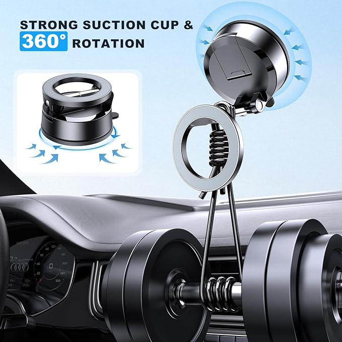 MOKPR Car Phone Holder for Magsafe, Vacuum Magnetic Car Phone Mount Foldable Hands-Free Suction Cup Phone Holders for Your Car for iPhone 16 Pro/Pro Max 15 14 13 12