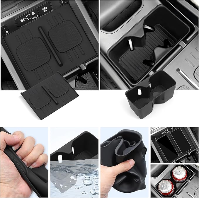 Center Console Wireless Charging Pad + Cup Holder Fit for Hyundai Santa Fe 2024 2025 Non-Slip Protective Mat Interior Accessories