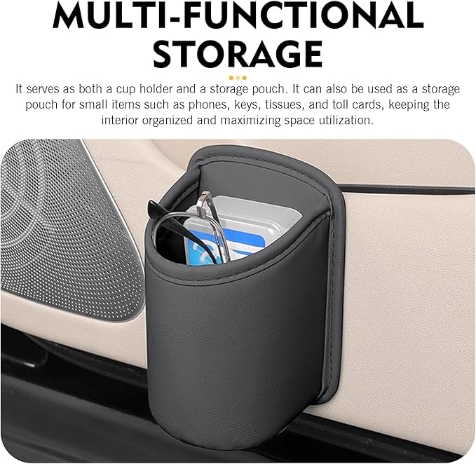 2 PCS Back Seat Cup Holders for Cars, Door Storage Box, Multifunctional Storage Bag Trash Can, Universal for Car Leather Water Bottle Holder, Auto Interior Accessories (Black)