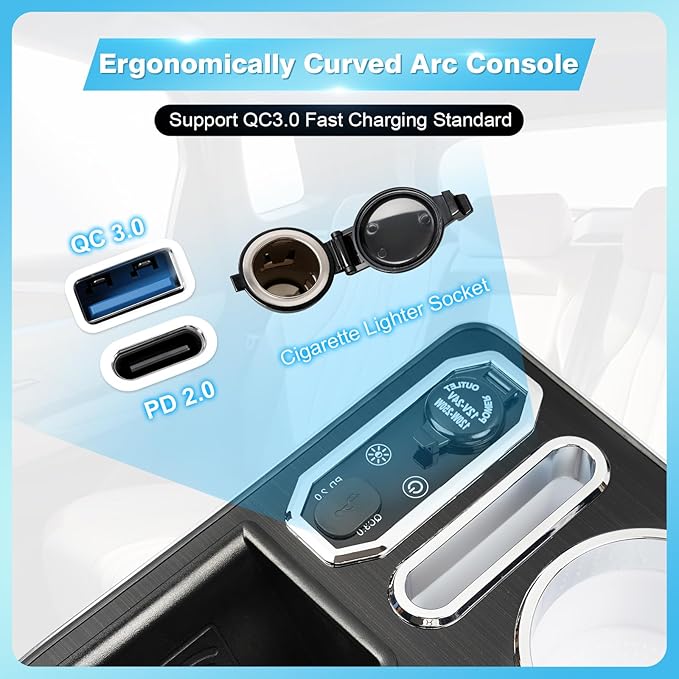 Center Console, Universal Bench Seat Center Console with Fast Phone Charging， Back Seat Car Organizer, Automotive Center Console with Cup Holder & Phone Holder