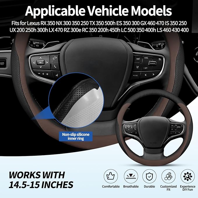 Steering Wheel Cover for Lexus RX 350 NX 300 350 250 TX 350 500h ES 350 300 GX 460 470 is 350 250 UX 200 250h 300h LX RZ Interior Accessories (Amber Brown)