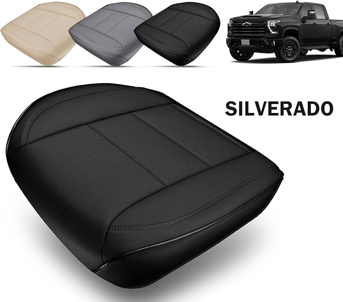 EQUIDEVDY 2Pcs Truck Seat Cover Bottom Fit for Chevy Silverado, Ford F150 F250 F350, GMC Sierra, Ram 1500 2500 3500, Dodge,Tundra, Premium Faux Leather Trucks Pickup Front Driver Seat Covers(Black)