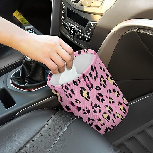 Pink Leopard Print Car Trash Can, Cute Car Trash Bag, Vehicle Trash Can, Multipurpose Trash Bag Hanging, Portable, Waterproof Storage Bag for Cars