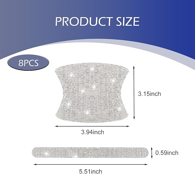 8PCS Bling Car Door Handle Protectors, Shiny Auto Doors Bowl Protective Sticker, Crystal Rhinestone Door Handle Scratch Decals, Auto Vehicle Protector Decor Covers (White)