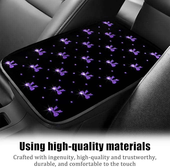 Car Center Console Cover, Waterproof Leather Bow Ribbon Vehicle Arm Rest Pad, Comfortable Automotive Interior Seat Box Armrest Protection Cushion Accessories, Universal Fit (Purple)