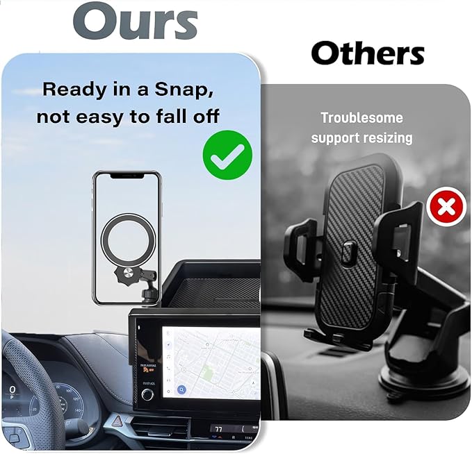 Car Phone Holder for 2025 Toyota Sienna Accessories Apply to 12.3 Inch Screen Fixed Clip Magnetic Cell Phone Mount Hands-Free 360 Degree Rotation with Dashboard Storage Tray