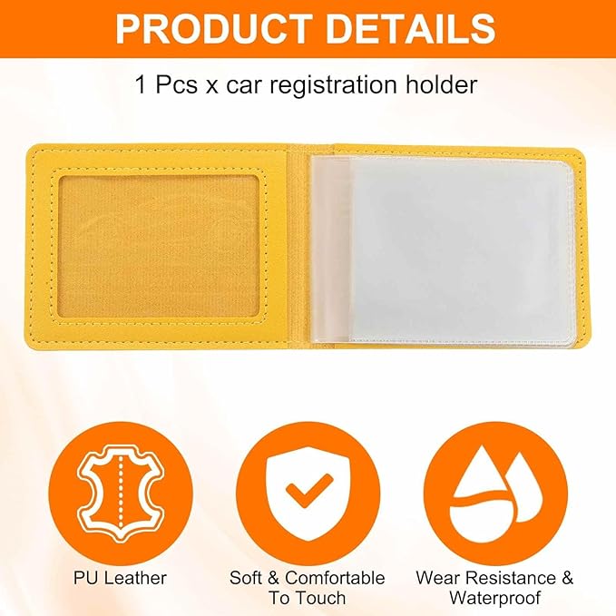HARFINGTON Car Registration and Insurance Holder PU Leather Vehicle Glove Box Organizer Storage Accessories Car ID Holder with 10 Pockets for License ID Card Bank Card Documents, Yellow