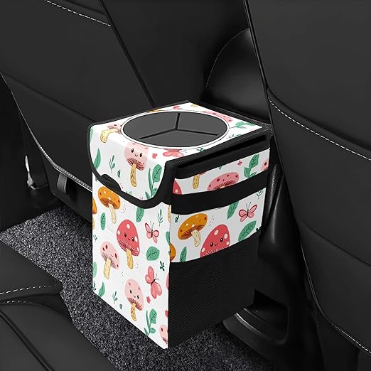 GVGHIDZ Car Trash Can – Multi-Purpose, Lightweight and Portable with Durable Water-Resistant Coating, No Installation Required, Practical and Ample Capacity, Variety of Colors.Mushroom