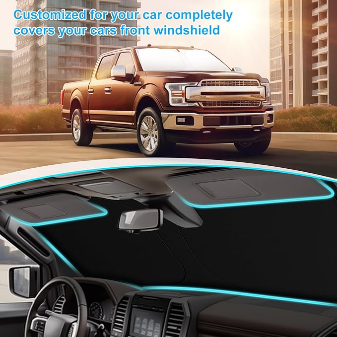 SHINEHOME Car Windshield Sun Shade Compatible with 2015-2020 Ford F150 Lariat, King Ranch, Platinum, XL XLT Limited Raptor Accessories Foldable Sunshade Custom Windshield Sun Visor