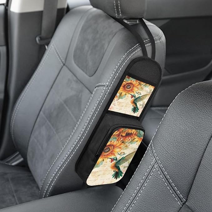 Hummingbird Automatic Seat Side Storage Bag Organizer Sunflower Seat Side Organizer for Car Front Seat Universal Car Seat Phone Holder Car Organization Accessories