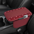NBTEPEM Bling Burgundy Red Car Center Console Cover, Leather Car Arm Rest Cover with 2 Storage Bags, Universal Auto Armrest Protector Storage Box, Bling Accessories Interior for Most Vehicles