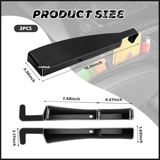 2PCS Car Seat Gap Filler Organizer with Charging Opening,Multifunctional Car Gap Filler Stop Things from Dropping,Universal Car Accessories Car Seat Storage Box for Phone Key Sunglasses