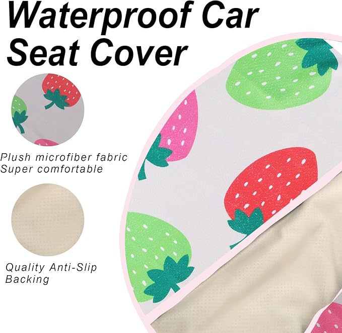 nbnhxnff Sweat Towel Car Seat Cover Protector Front Seats for Gym Workout, Running, Swimming, Beach and Hiking, Waterproof Universal Seat Cover for Car, Trucks, Van & SUV (Strawberry, 1pcs Front Seat)