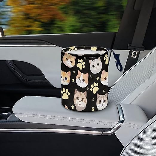 Cat Car Trash Bag Waste Basket with Adjustable Buttons Collapsible Car Storage Bag Multipurpose Road Trip Essentials for Outdoor Activities