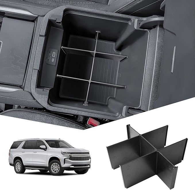 EDBETOS Center Console Organizer for 2021-2025 Chevy Tahoe/Suburban and 2021-2024 GMC Yukon, Fit Standard Console with Charging Socket Only, NOT for Power Sliding Console. Won't Block Original Tray