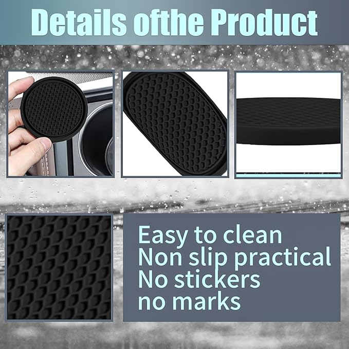 4 PCS Car Center Console Coaster, 2.75" x 0.19" PVC Soft Rubber Concave Convex Honeycomb Anti-Slip Coaster, Multi-Functional Practical Accessory, Compatible with Most Car Models (Black)