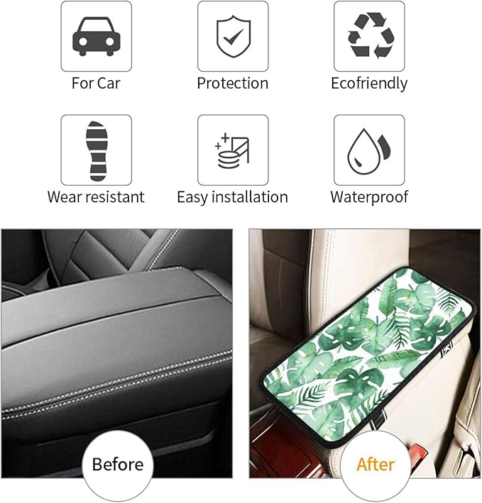 Tropic Leaf Auto Center Console Armrest Cover Pad, Universal Fit Waterproof Comfort Car Armrest Cushion for Most Vehicle SUV Truck