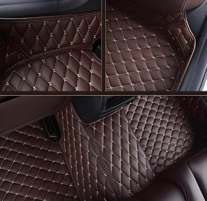 Customize Car Floor Mats for 99% Sedan SUV Sports Car All Weather Leather Full Coverage Waterproof Non-Slip Vehicle Lining Pads (Black Yellow Stitching)