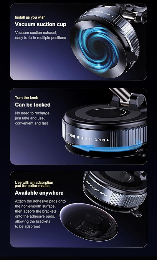 2026 Design Powerful Magnetic Car Phone Holder – 360° Rotating Silicone Vacuum Suction Mount for Dashboard Universal Magnetic Mount Compatible with All iPhone, Samsung, Huawei, Xiaomi & More. (White)
