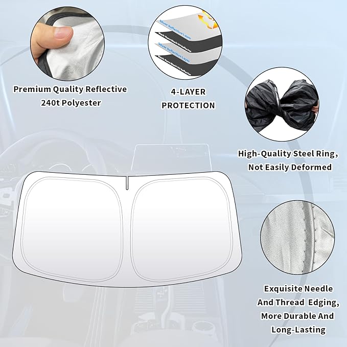 Thickened 2-Layer Front Windshield Sun Shade Compatible for Grand Highlander 2024–Present, Foldable Custom Fit Sunshade Blocks 99% Heat, Keeps Car Interior Cool (for Grand Highlander 2024–Present)