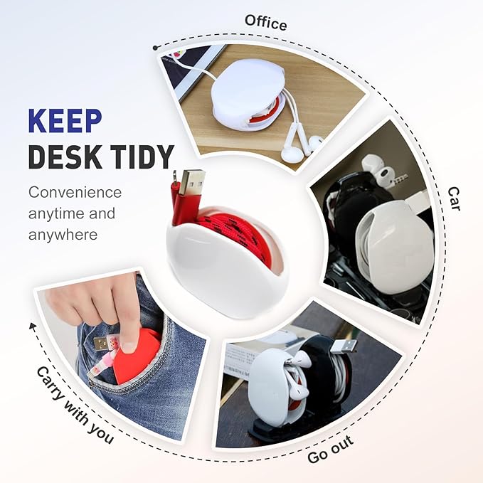 Automatic Cord reel for Phone Cords, Retractable Cable Management Charging Cord Organizer, Small Winder Case for USB Cable Headset Cord Charger Cable for Travel and Organization (RED)