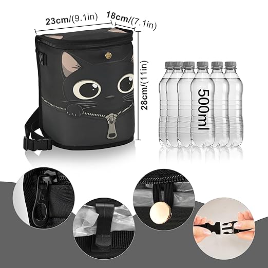 MNSRUU Car Trash Can with Lid, Black Cat Zipper Car Trash Bag Hanging Organizers and Storage for Front Back Seat, Leak-Proof Trash Bin