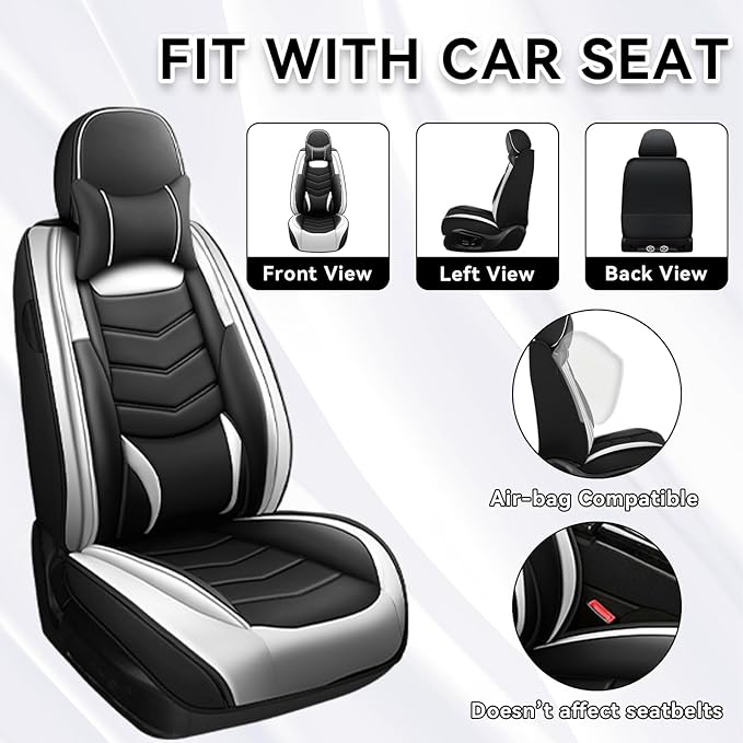 Car Seat Covers Fit for Chevy Trax 2015-2025, Side Airbag Compatibility, 3D Lumbar Support and Seamless Fit, Easy to Clean Sports Seat CoverFull Set with Pillow, Black White