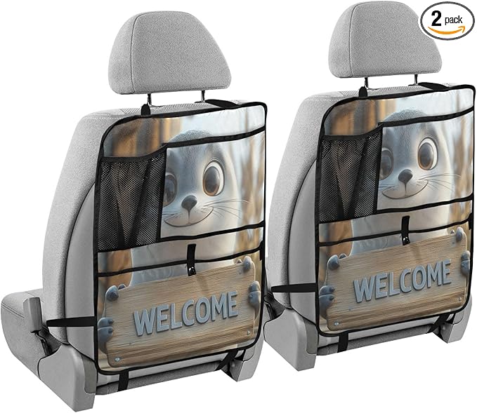Seal Holding Sign 2 Pack Multifunctional Car Seat Back Organizer, Backseat Kick Protectors Vehicle Storage Bag with Tablet Holder