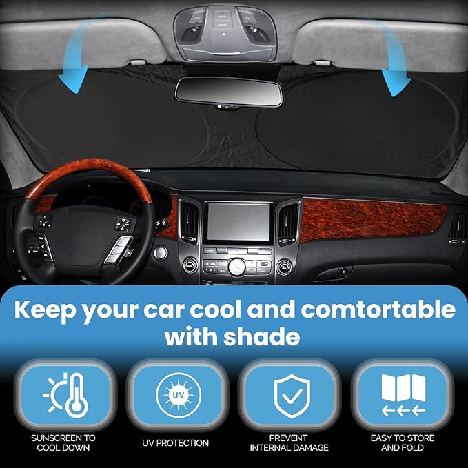 Custom Fit Benz Sprinter Windshield Sunshade for 2007-2025 2026 Mercedes Benz Sprinter Freightliner Cargo Crew Passenger Motorhome Accessories Window Shades Cover for Windshield Sun Visor Blocks UV