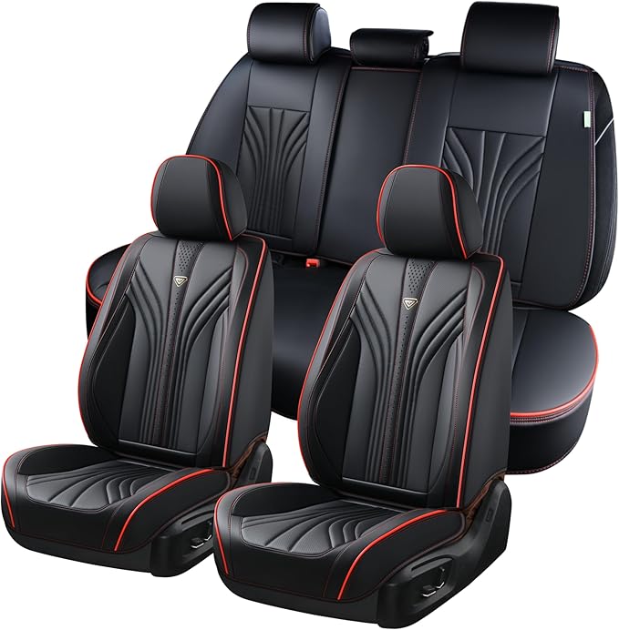 FLORICH Car Seat Covers Full Set, 5 Seats Universal Seat Covers for Cars, Waterproof Nappa Leather Auto Seat Protectors, Black Front and Rear Seat Protectors Fit for Cars SUV Pick-up Truck