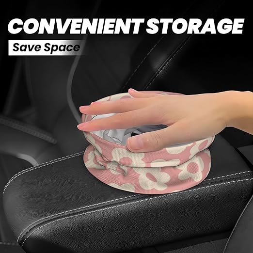 YANGDADA Vintage Groovy Flowers Car Trash Can Small Portable Car Garbage Bag for Back Front Seat RV's Camping Accessories