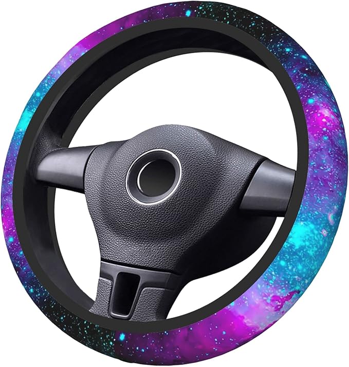 Blue Galaxy Steering Wheel Cover for Women Men Girls, Universal 15 Inch Purple Anti Slip Steering Wheel Protector Car Accessories Interior for Auto Truck SUV